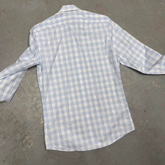 ZEGNA Dress Shirt Centoquaranta Twill Check Cotton Long Sleeve Blue 14.5 Small - Picture 9 of 9